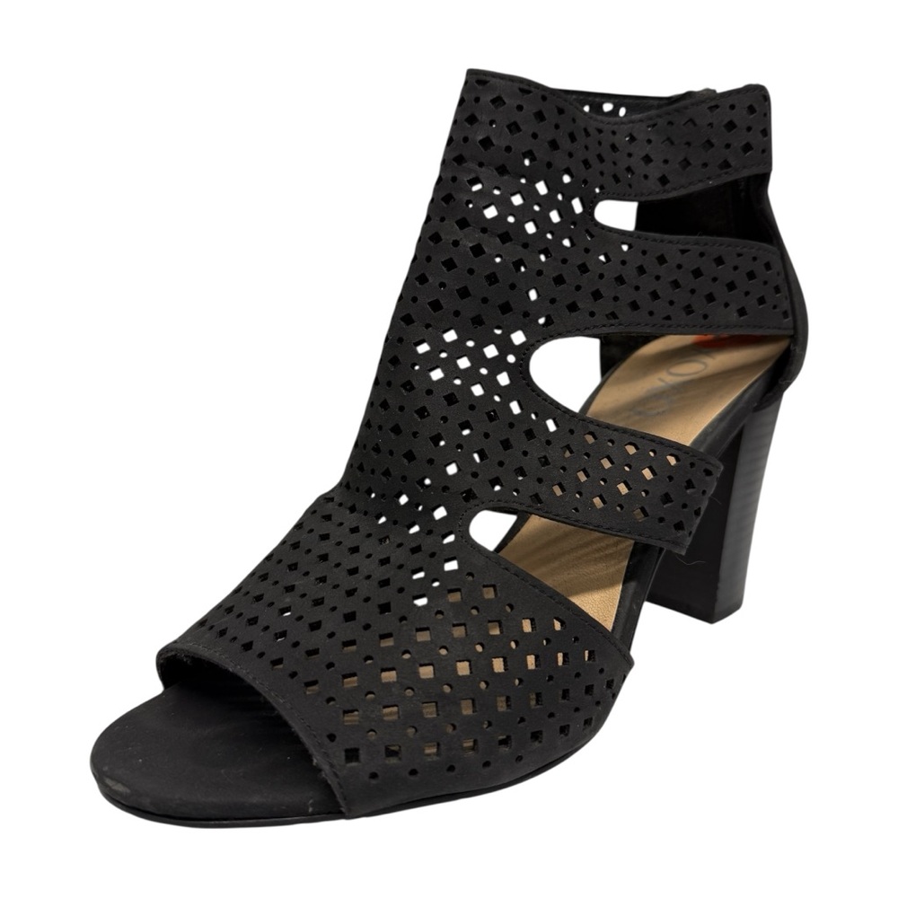 XOXO Beamer Sandals Heel Shoes Women’s 9.5 Black Lasercut Perforated